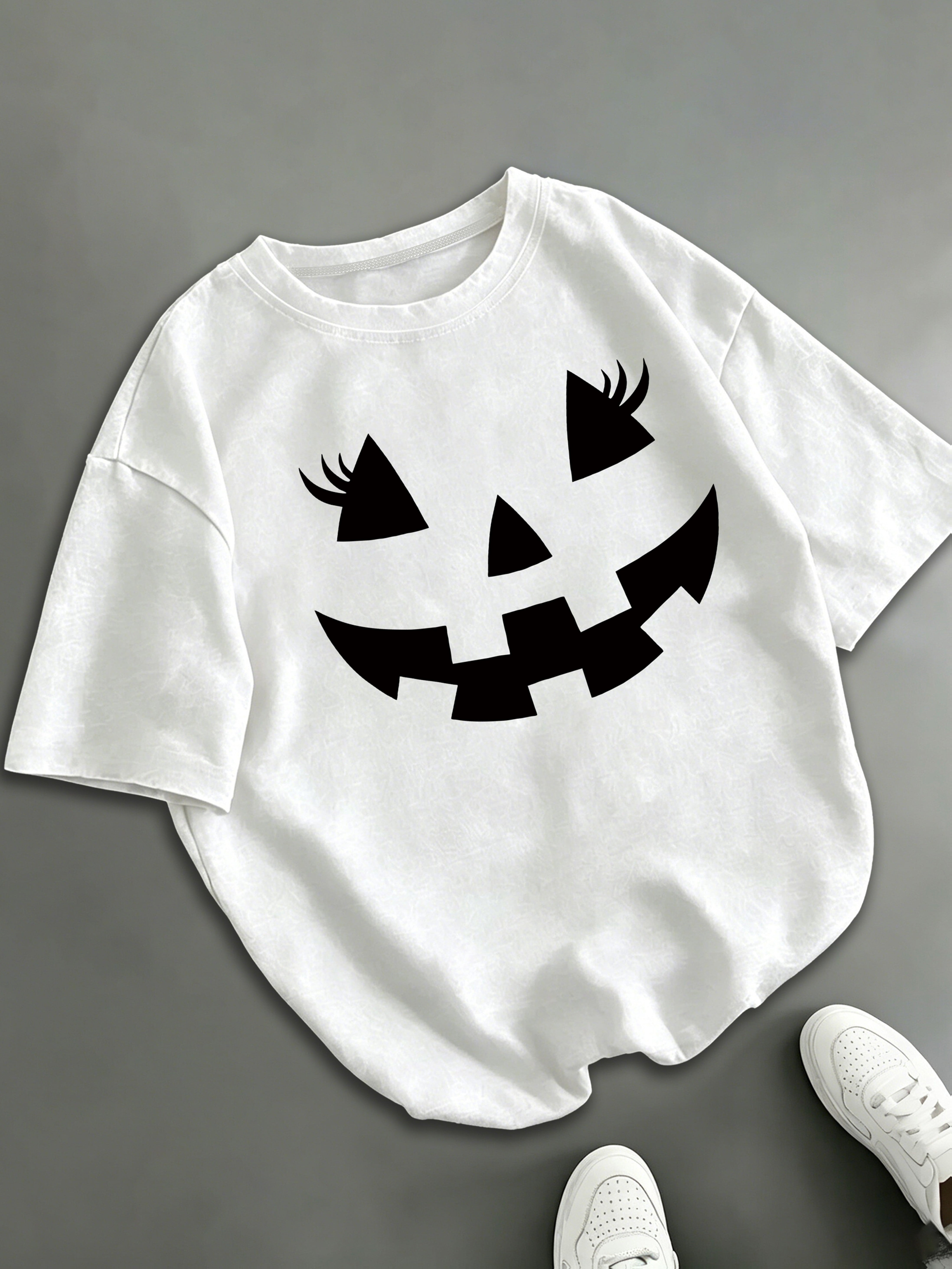 Pumpkin Face T-Shirt Halloween Jack O Lantern with Lashes Tee