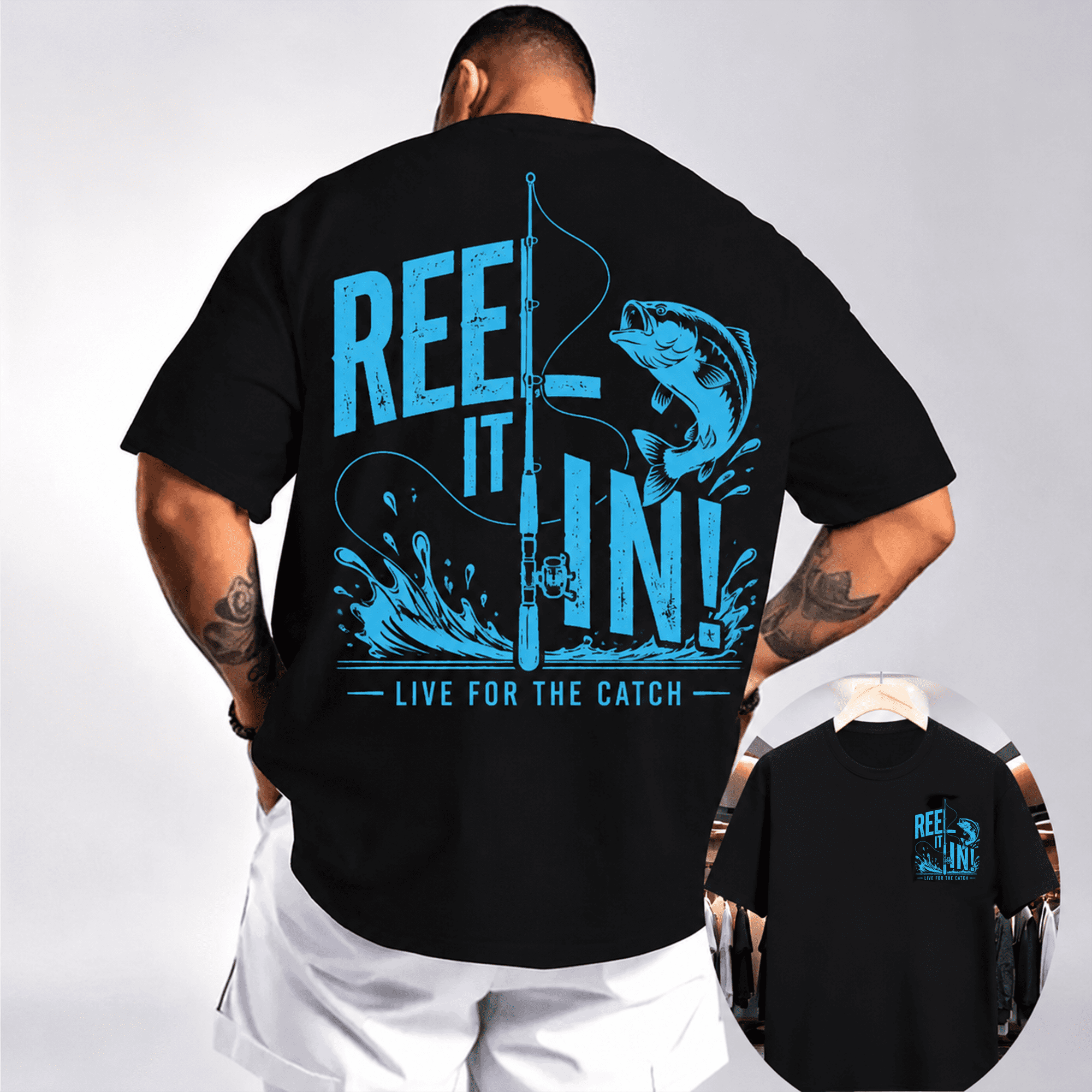 REEL IT IN Fishing Shirt for Men, Live for the Catch Bass Fishing Graphic Tee, Fisherman Gift for Dad Husband Grandpa, Angler T-Shirt, Lake Life Boat Life Outdoor Fishing Lover Gift