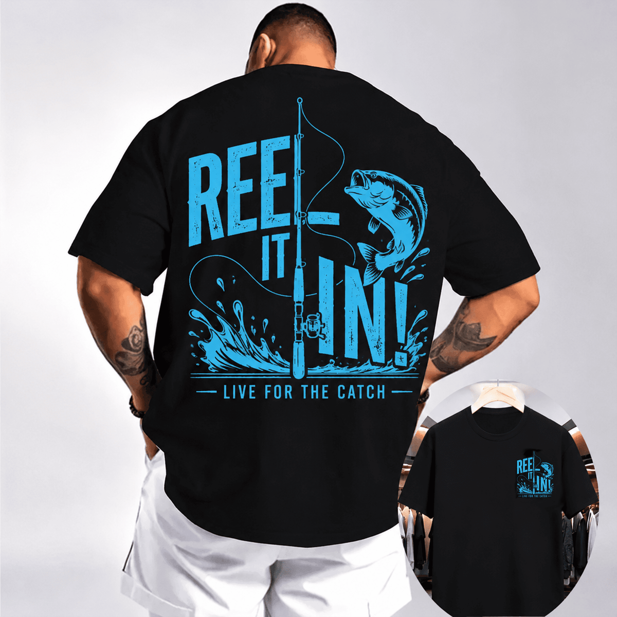REEL IT IN Fishing Shirt for Men, Live for the Catch Bass Fishing Graphic Tee, Fisherman Gift for Dad Husband Grandpa, Angler T-Shirt, Lake Life Boat Life Outdoor Fishing Lover Gift