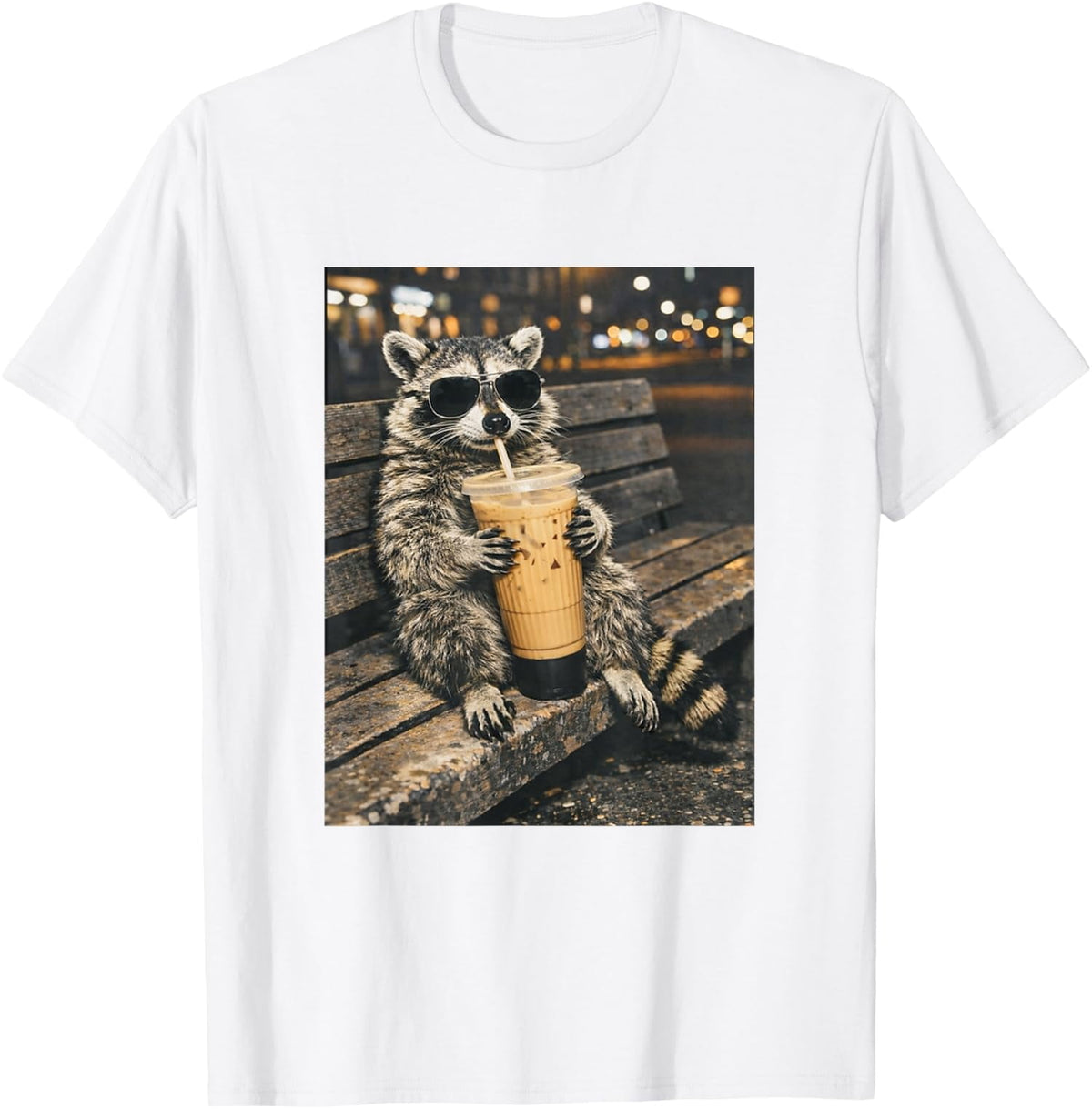 Raccoon Drinking Iced Coffee Funny Animal Meme Unisex T-Shirt