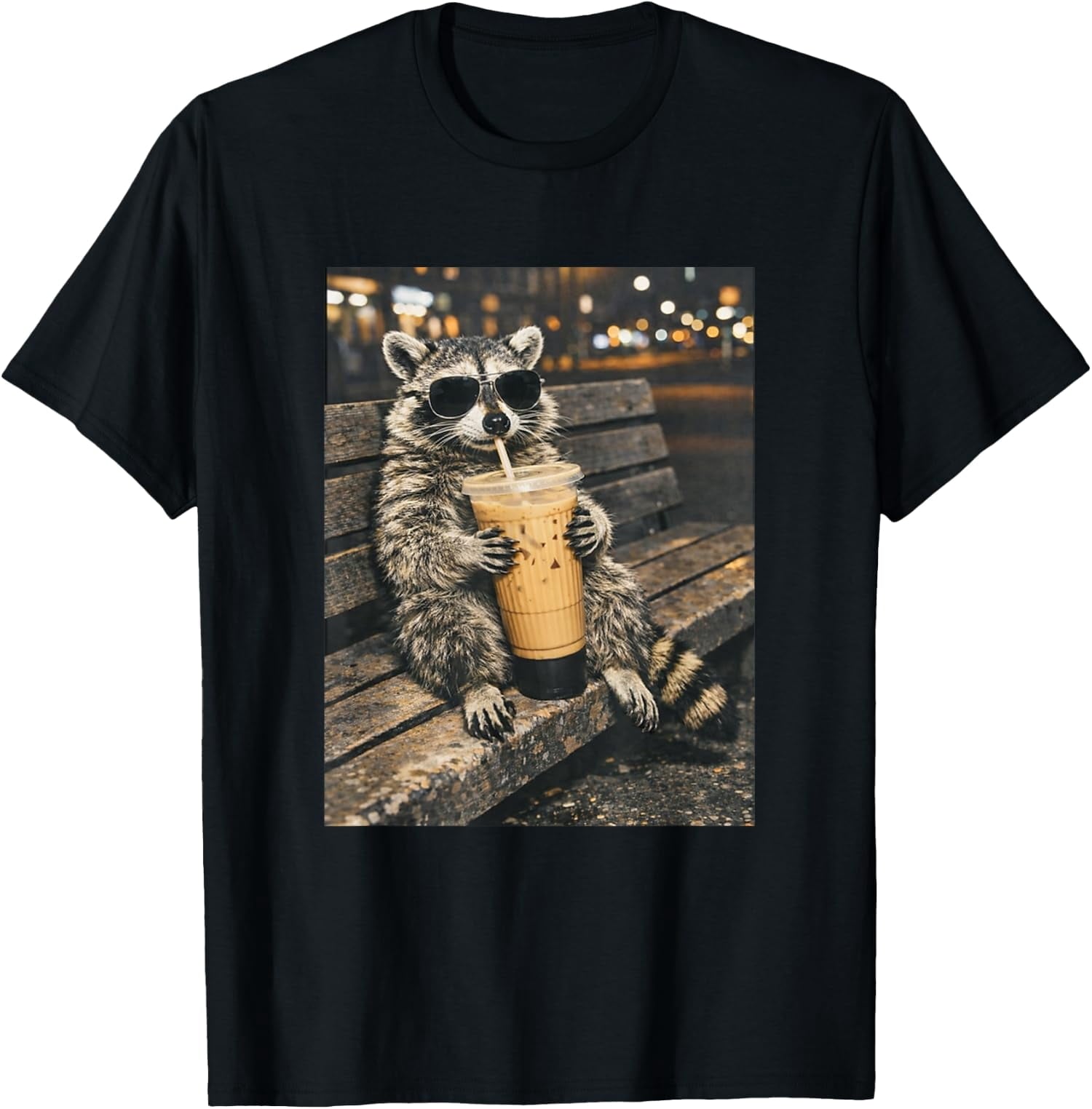 Raccoon Drinking Iced Coffee Funny Animal Meme Unisex T-Shirt