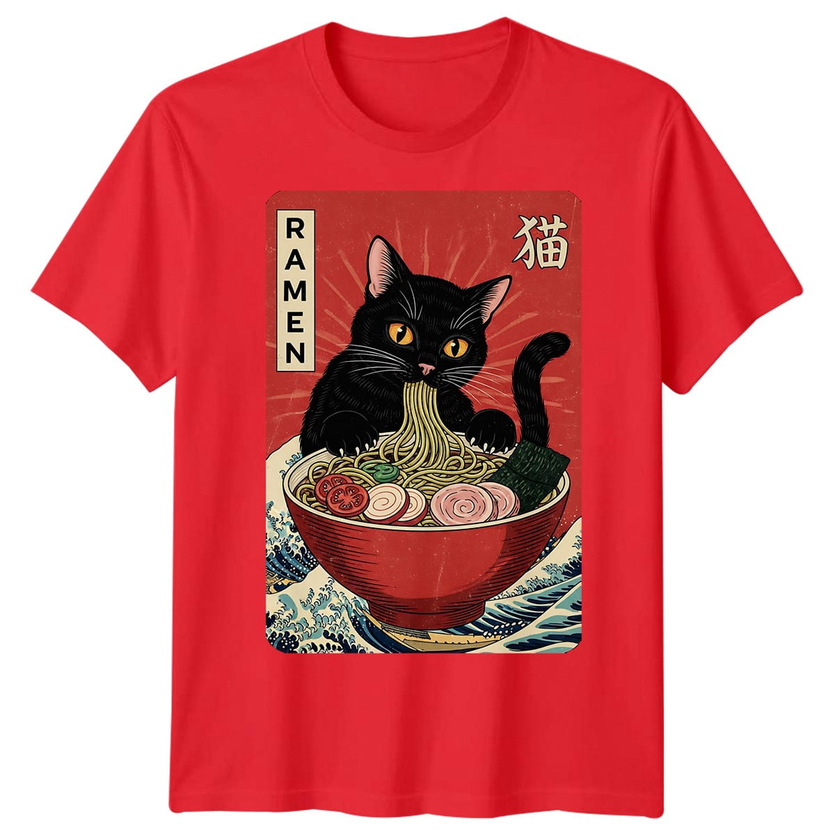 Ramen Cat Japanese Food Mens T-Shirt Womens Tee Graphic Unisex Tee