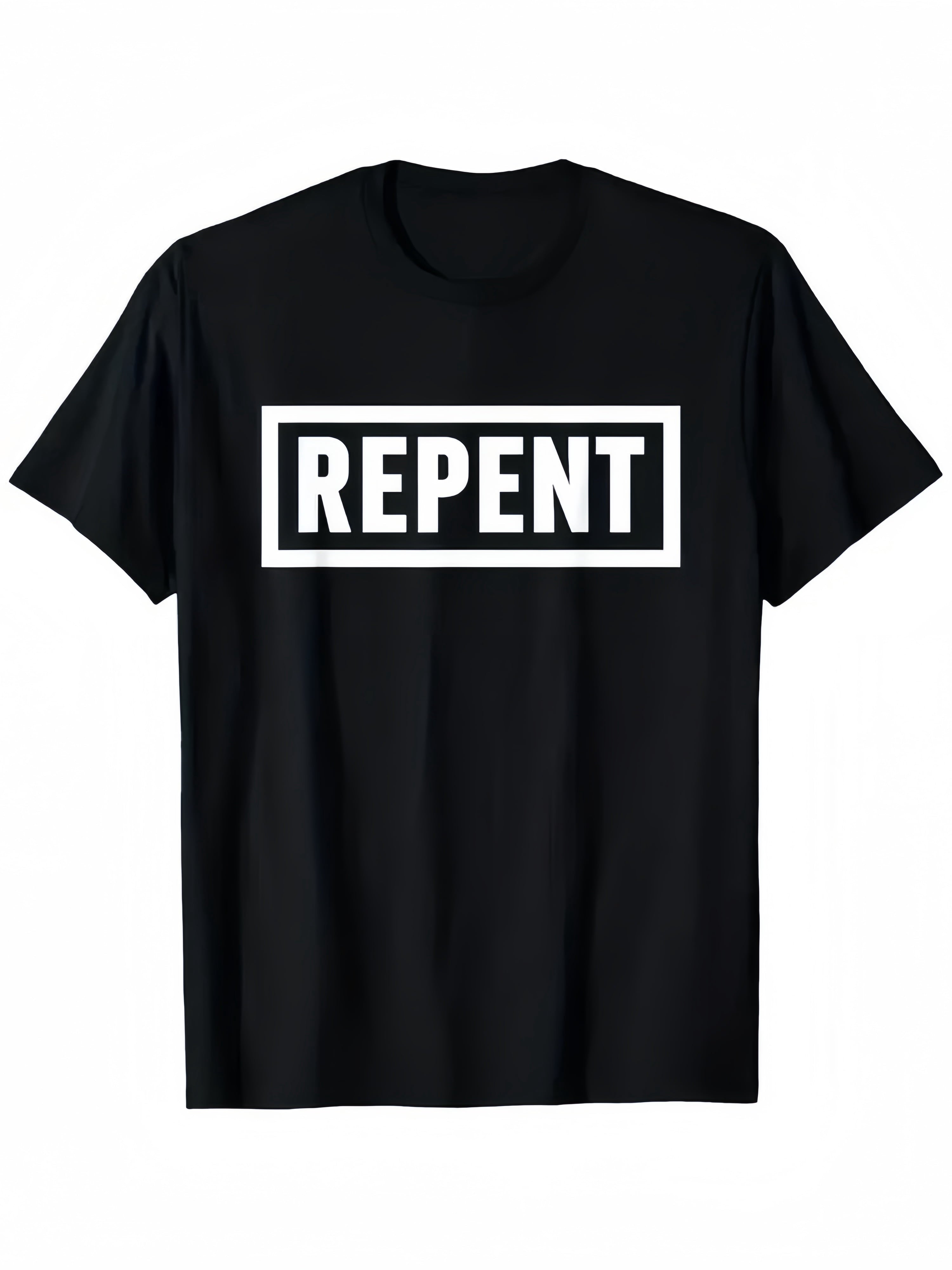 Repent Bible Verse Christian T-Shirt - Black with White "REPENT" Text - Lightwei