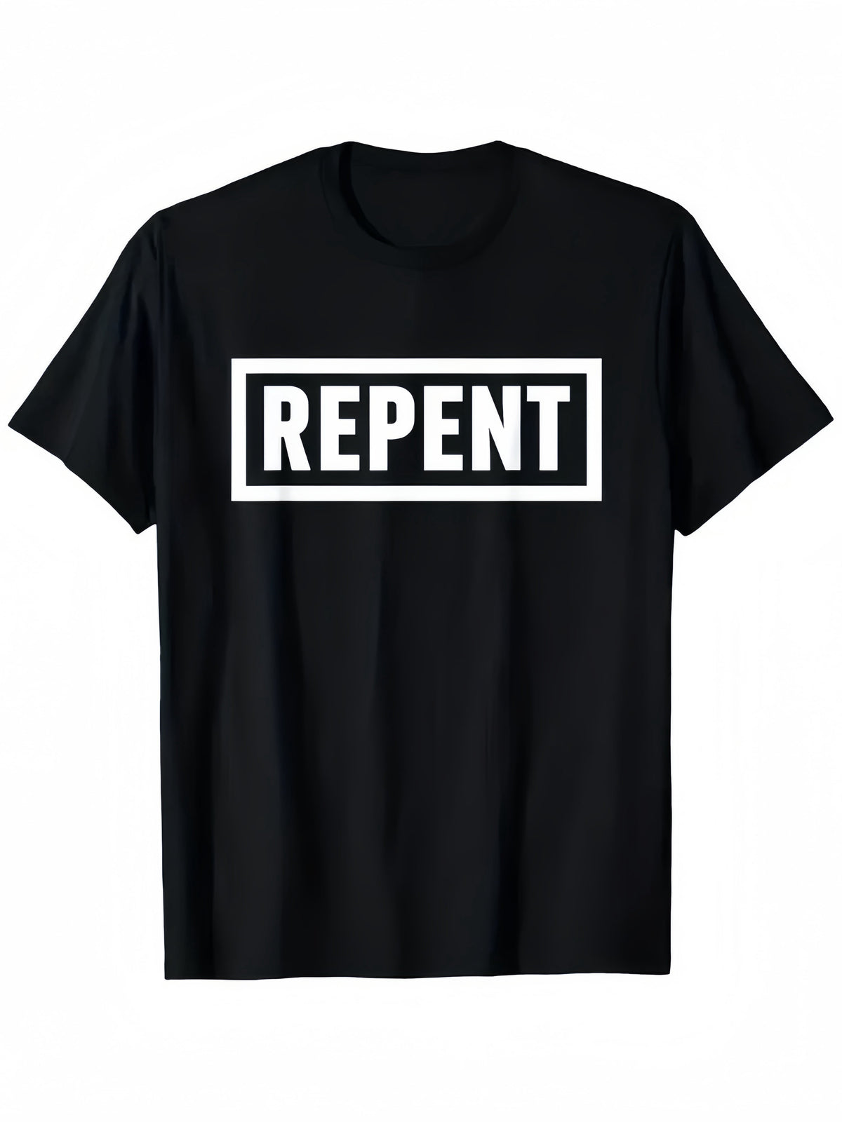 Repent Bible Verse Christian T-Shirt - Black with White "REPENT" Text - Lightwei