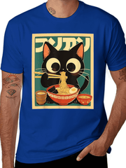 Restock Plus Size Anime Cat Ramen T-Shirt - Japanese Kawaii Cat Graphic Tee for Men - Round Neck Short Sleeve Casual Streetwear Top - Spring Fashion - Shortsleeve