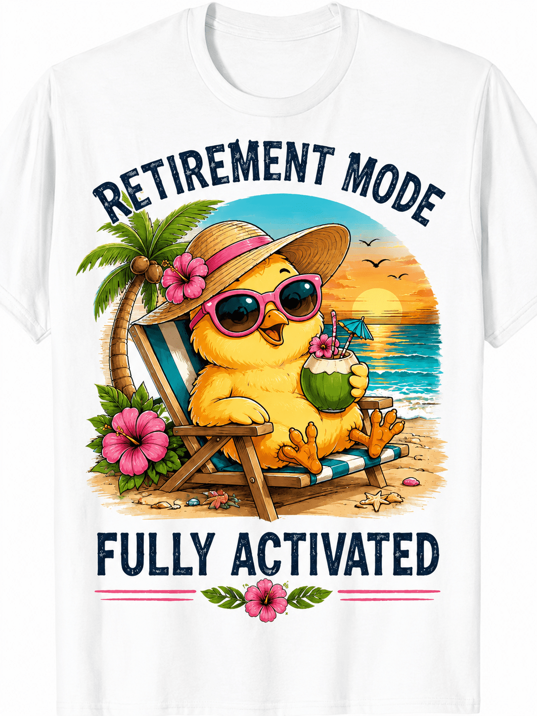 Retirement Mode Fully Activated Funny Retirement T-Shirt for Women Tropical Beach Vacation Graphic Tee