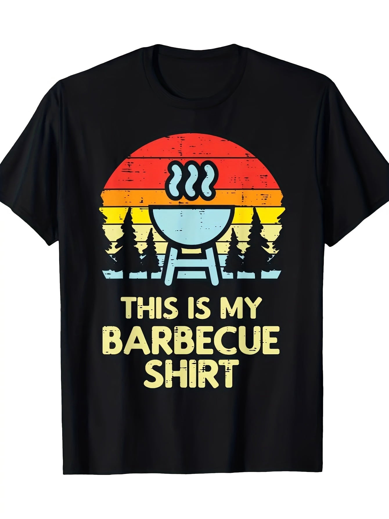 Retro BBQ Grill T-Shirt - Vintage This Is My BBQ & This Is My Barbecue Slogan, Grill Master Attire Featuring Grill & Hot Dog Graphic, Short Sleeve Tee
