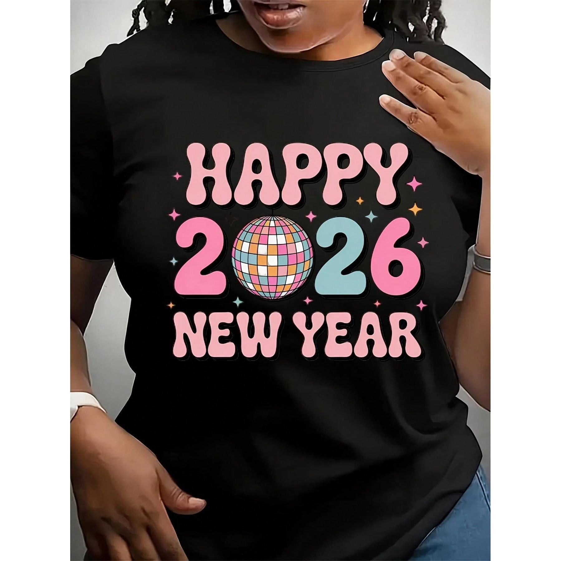 Retro Happy New Year 2026 Tee Sublimation Design With Disco Ball – Groovy Pastel Celebration Digital Download
