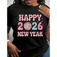 Retro Happy New Year 2026 Tee Sublimation Design With Disco Ball – Groovy Pastel Celebration Digital Download