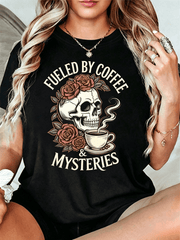 Round-Neck Casual TShirt With A Unique Skull Print, Inspired By Coffee And True, Everyday Wear And As A Holiday