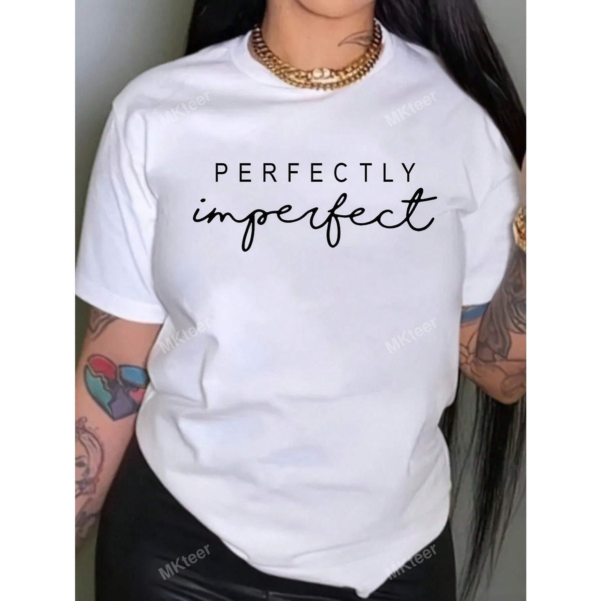 Round Neck Letter Print Women Short Sleeve T-Shirt