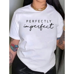 Round Neck Letter Print Women Short Sleeve T-Shirt