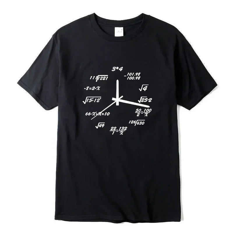 Men's T-shirt 100% Cotton Casual Funny Math Clock Print T Shirt for Men Short Sleeve T-shirt Male Tops