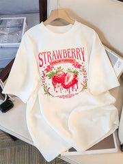 Strawberry Fields Forever Print T Shirts Women Breathable Cotton T-Shirt Hip Hop Loose Streetwear All-Match Casual Clothing