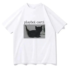 T Shirts Men Women Cute Cat Print Tees Oversized Hip-Hop Short Sleeve Cotton O-Neck Tops Rapper T-Shirt