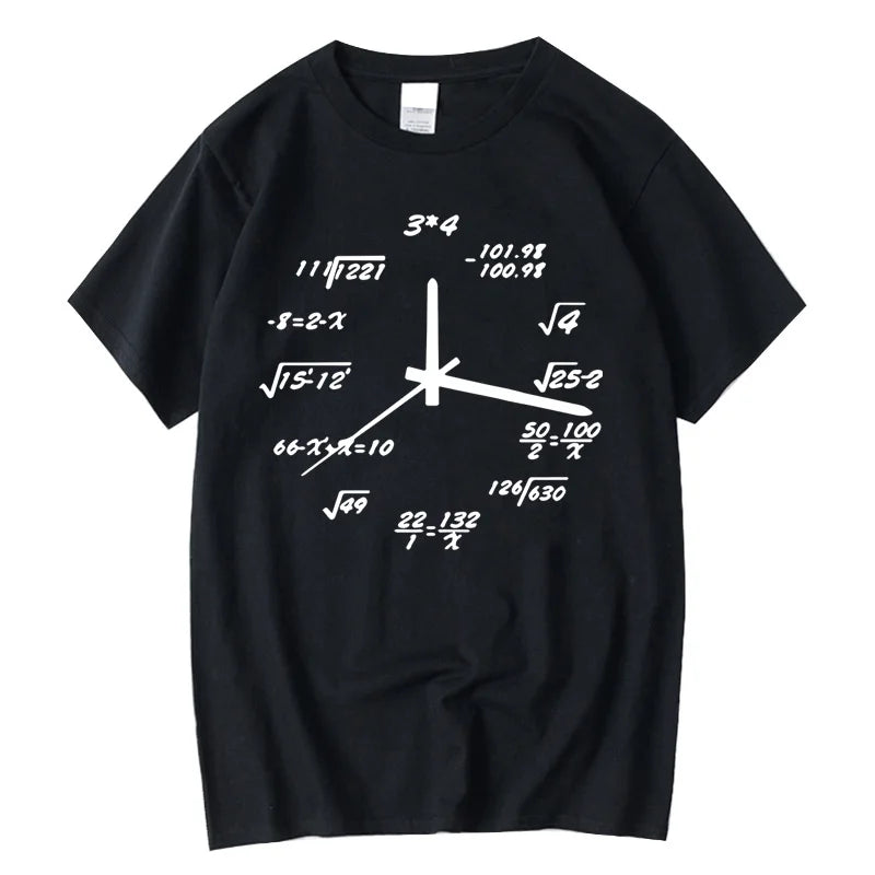 Men's T-shirt 100% Cotton Casual Funny Math Clock Print T Shirt for Men Short Sleeve T-shirt Male Tops