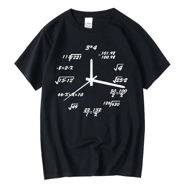 Men's T-shirt 100% Cotton Casual Funny Math Clock Print T Shirt for Men Short Sleeve T-shirt Male Tops