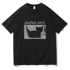 T Shirts Men Women Cute Cat Print Tees Oversized Hip-Hop Short Sleeve Cotton O-Neck Tops Rapper T-Shirt