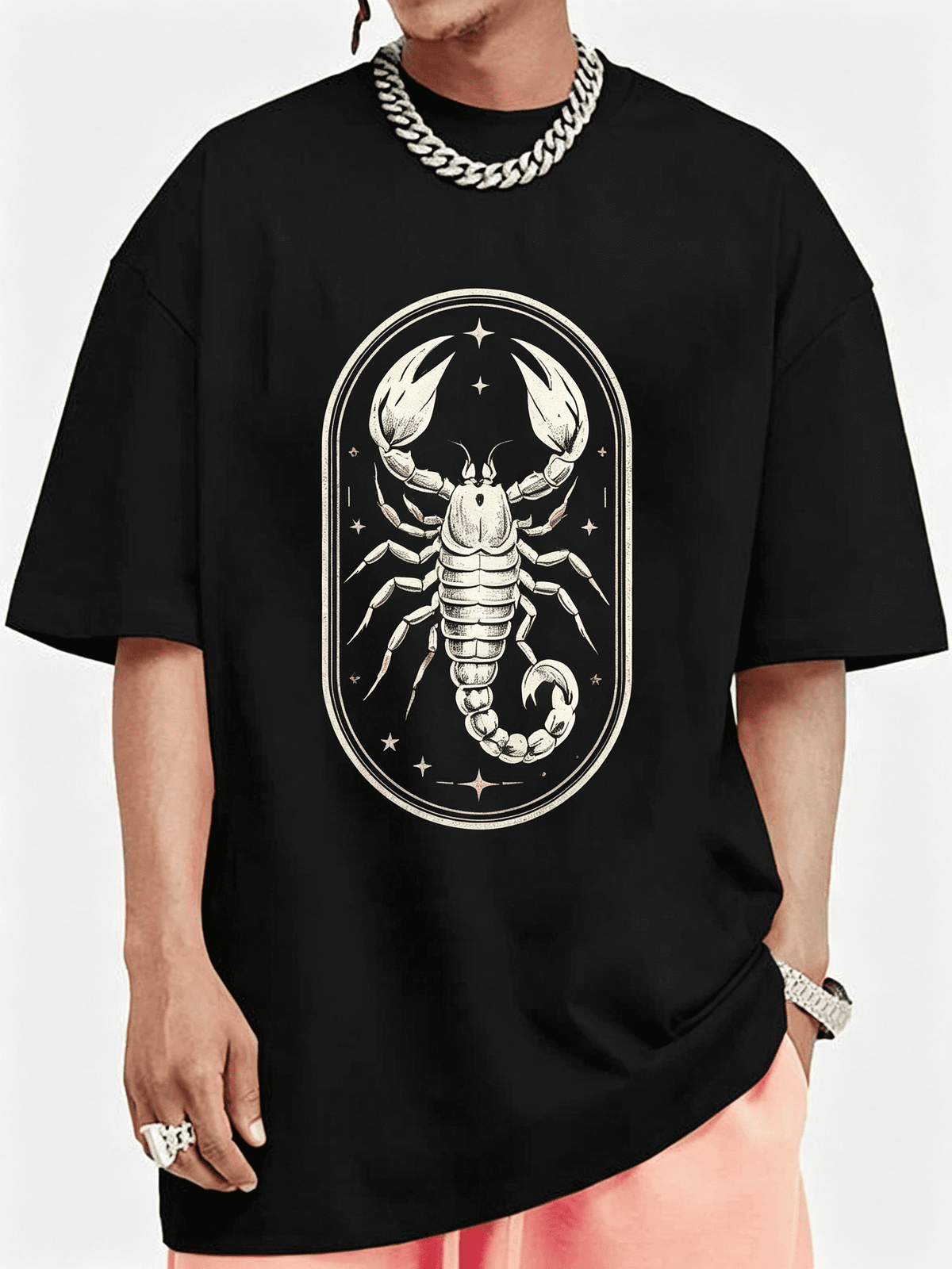Scorpion Print, Men's Graphic T-shirt, Trendy Tees For Summer, Mens Clothing