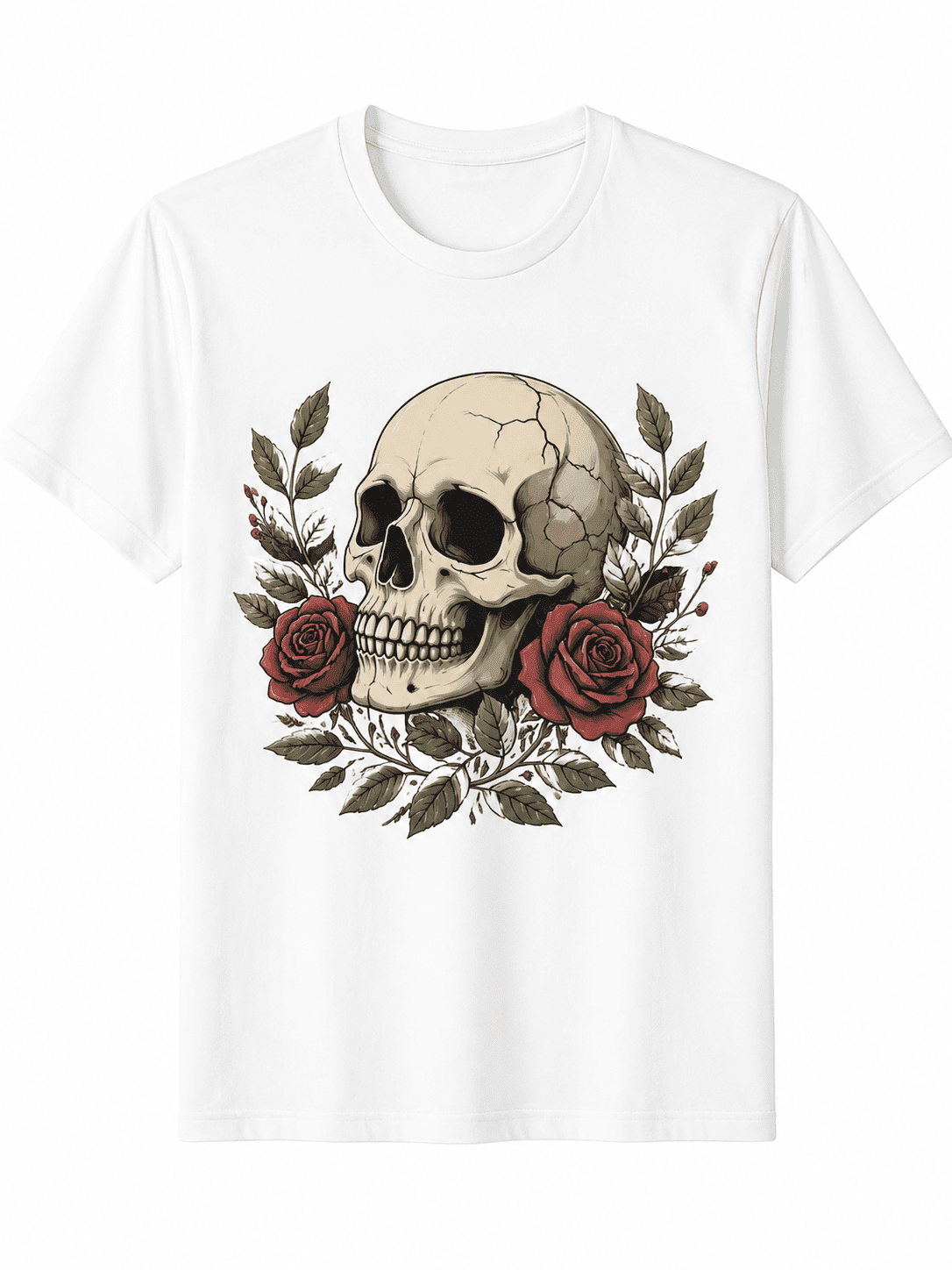 Skull & Roses Graphic T-Shirt – Vintage Tattoo Style Casual Tee for Men & Women