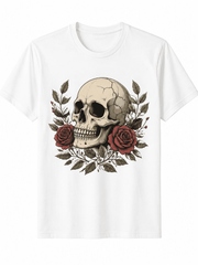 Skull & Roses Graphic T-Shirt – Vintage Tattoo Style Casual Tee for Men & Women