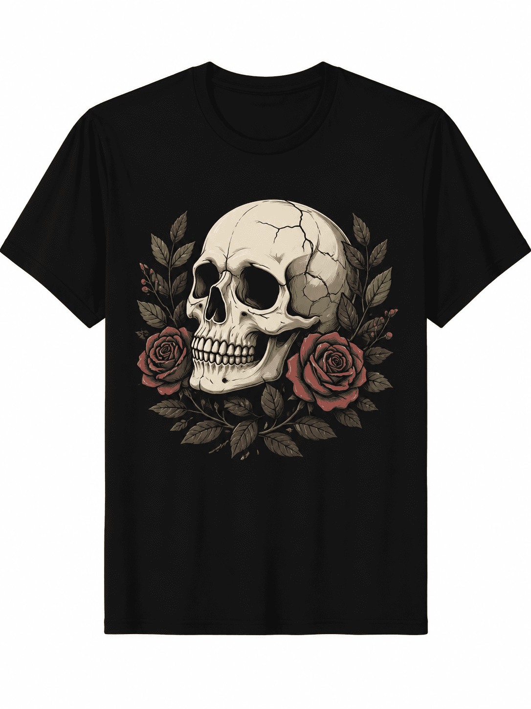 Skull & Roses Graphic T-Shirt – Vintage Tattoo Style Casual Tee for Men & Women