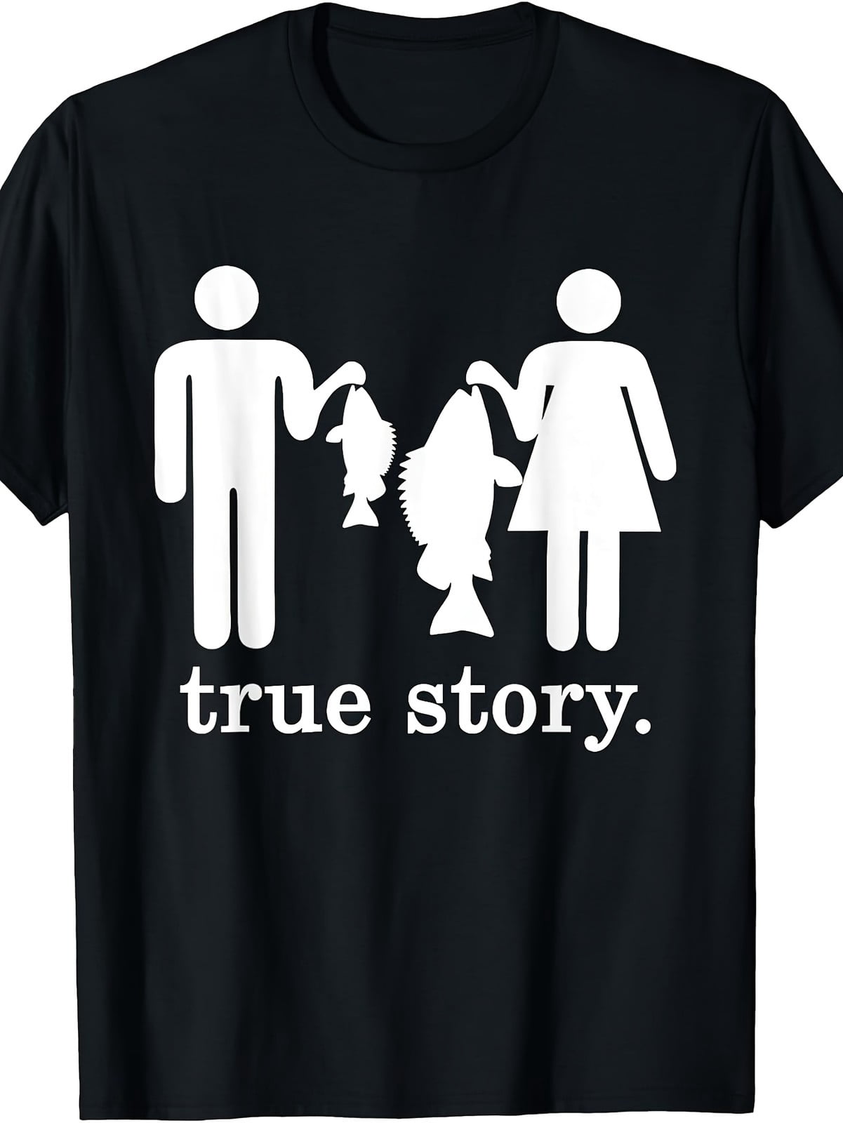 Small Fish Big Fish True Story Funny Fishing Lie Graphic Tee for Men Women, Angler Humor Short Sleeve T-Shirt, Casual Crew Neck Top for Fisherman Gift