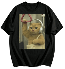 Subway Cat Meme Shirt, Gen Z Joke Shirt, Stupid Brainrot Gift, Cat Lover Gift, Funny Kitty Tee, Cool Cat Shirt 100% Cotton Men's Graphic T Shirts