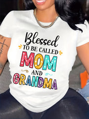 Summer Fashion Women's Clothing Blessed To Be Called Mom And Grandma Letter Print Loose T-Shirt Women's Casual Short Sleeve Top