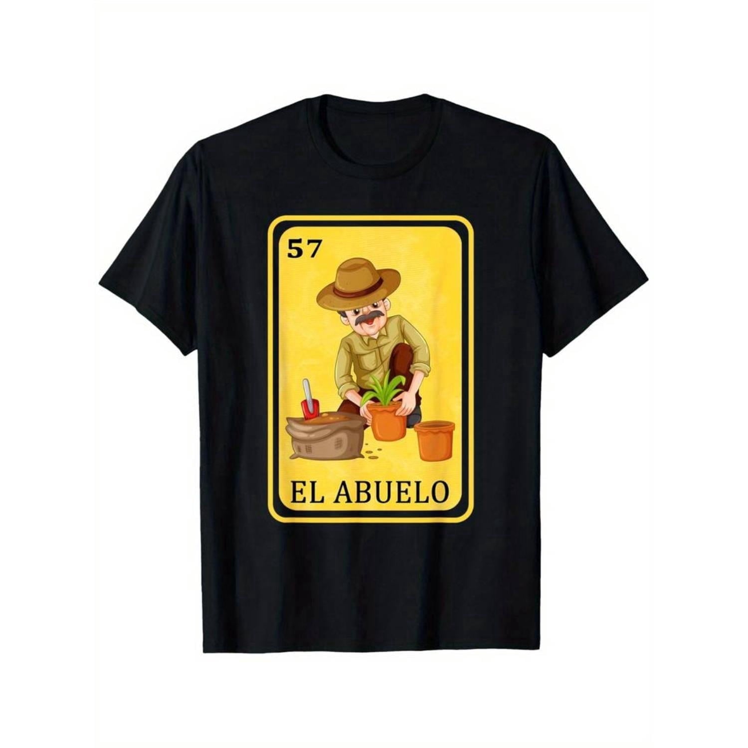Summer t Shirts Men's Spanish-Mexican Style Funny Graphic T-Shirt, 100% Cotton, Black Crew Neck with "El Abuelo" Print