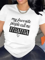 T-Shirt With "My Favorite People Call Me Mama" Print | Ideal For Home Living Room Use, Durable And Comfortable Fabric, Perfect Gift For Mothers Day, Stylish Design For Casual Wear, Crew Neck