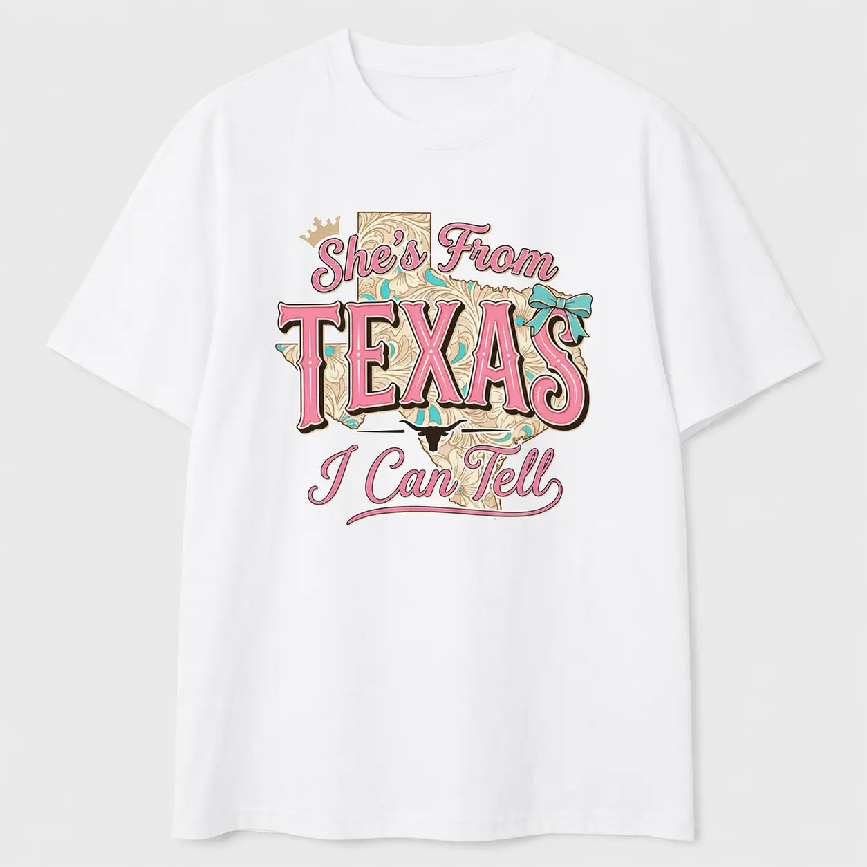 She's From Texas I Can Tell Cowgirl Graphic Tee for Women, Western State Pride Short Sleeve T-Shirt, Casual Country Crew Neck Top for Texas Girl Birthday Gift
