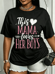 This Mama Loves Her Boys Graphic T‑Shirt, Sweet Heart Arrow Print Crewneck Short Sleeve Tee, Casual Mother Gift Top for Women