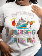 Today's Forecast Cruising With a Chance of Drinking T-Shirt, Women's Funny Cruise Vacation Graphic Tee, Cruise Ship Travel Shirt, Short Sleeve Crew Neck Top
