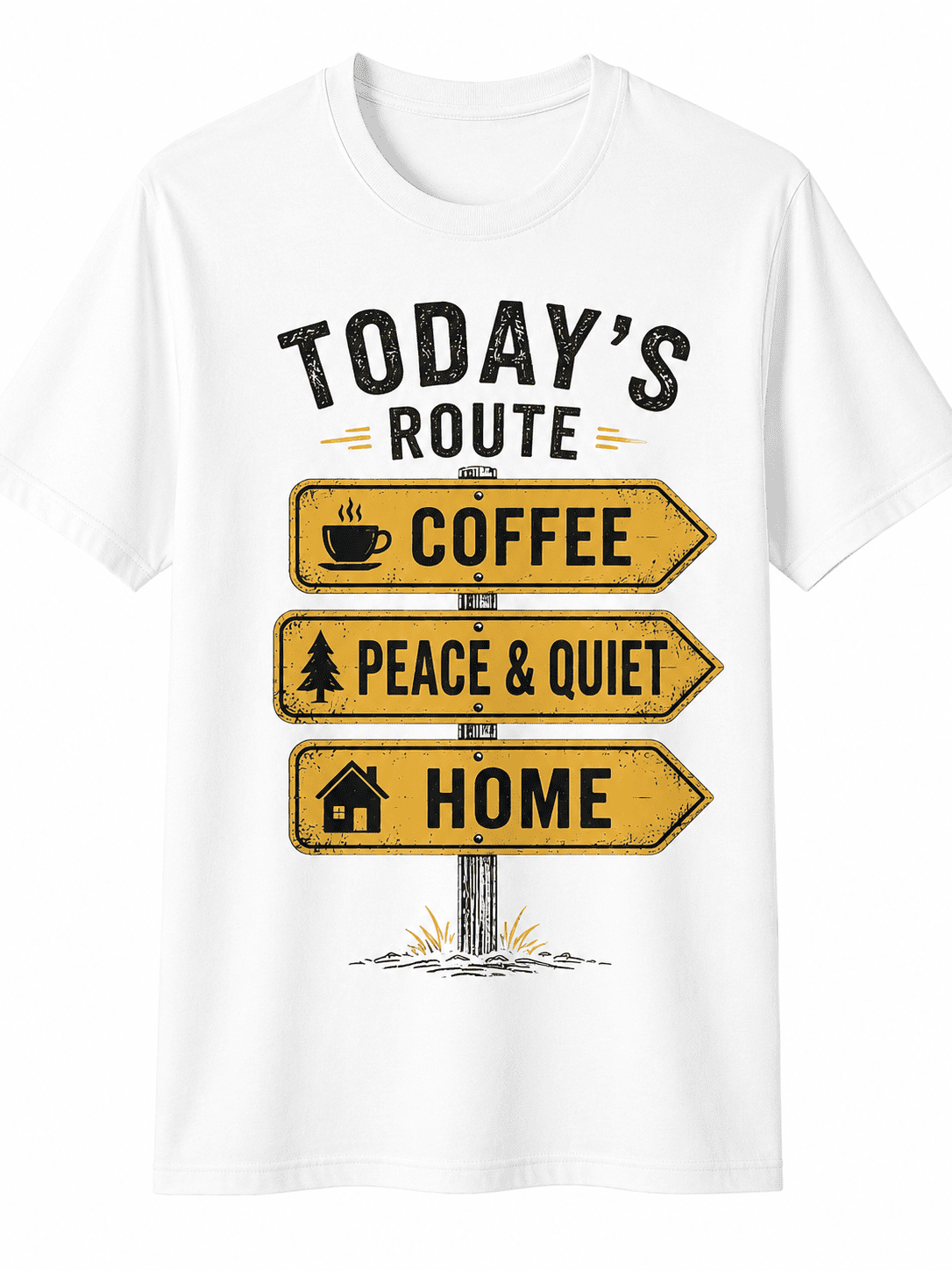 Today's Route Coffee Peace & Quiet Home Graphic T-Shirt Funny Introvert Lifestyle Tee