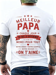 Top PickMen's Funny French Quote Super Dad Back Print T-Shirt - Comfortable Breathable Short Sleeve Round Neck Casual Tee Suitable for Father's Day Gifts, Birthday Presents & Casual Att