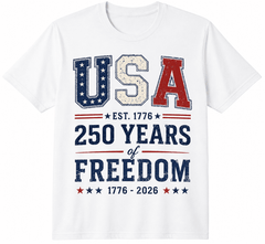 USA 250 Years of Freedom T-Shirt for Men Women | Patriotic 1776–2026 Vintage Graphic Tee