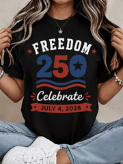 USA Independence Day 2026 Black Graphic T-Shirt – Celebrate Freedom Casual Summer Top for Women
