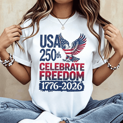 UniSex Cotton Graphic T-Shirt Celebrate 250 Years Of US Independence Vintage USA Flag Heart Patriotic Short Sleeve Tee