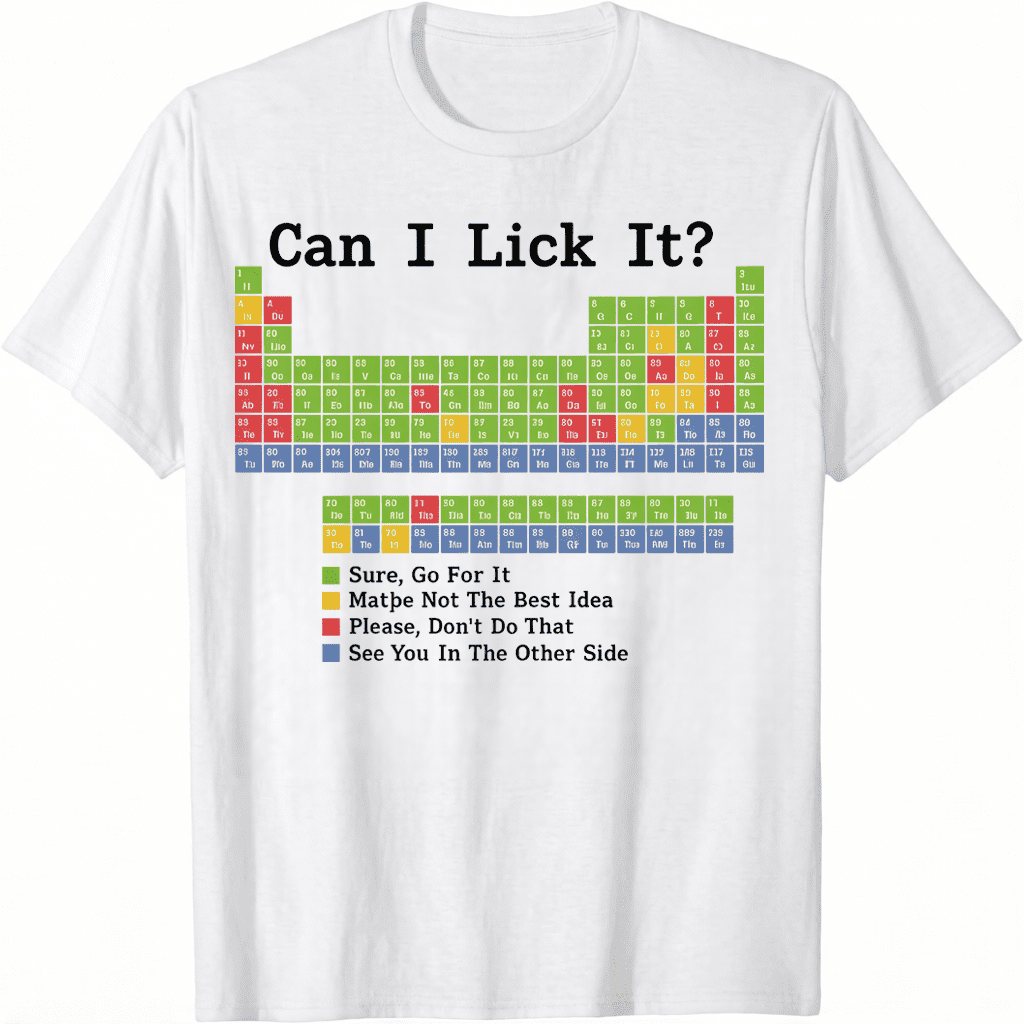 Unisex Can I Lick It Funny Periodic Table Science Tshirt Teacher Gifts