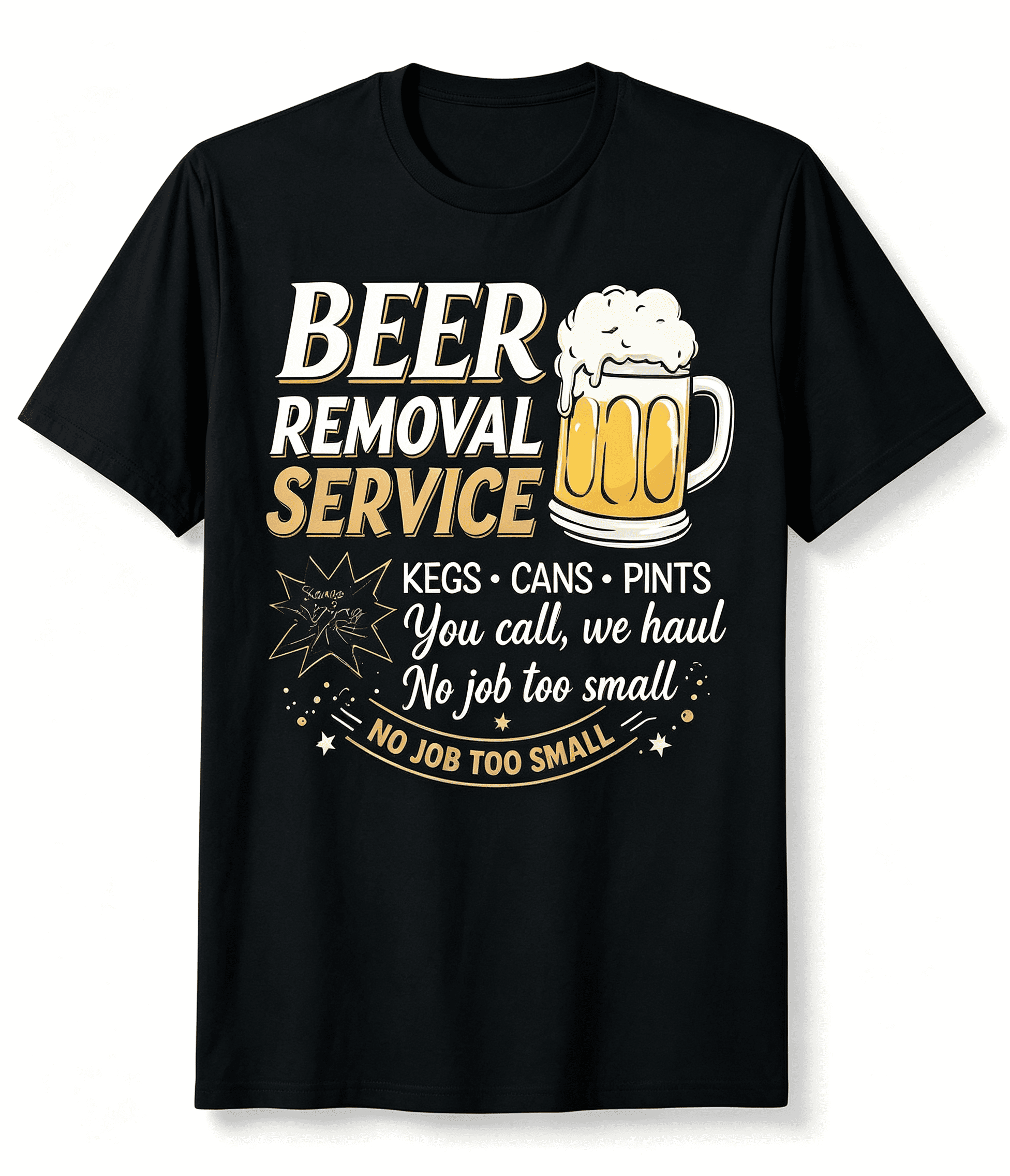 Unisex Funny Beer Removal Service Graphic T‑Shirt, Novelty Beer Mug Print Casual Crew Neck Short Sleeve Tee, Great Gift for Beer Lovers & Husband