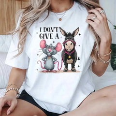 Unisex Funny Sarcastic Quote T-Shirt, Cartoon Rat And Donkey Humor Graphic Crew Neck Short Sleeve Casual Tee