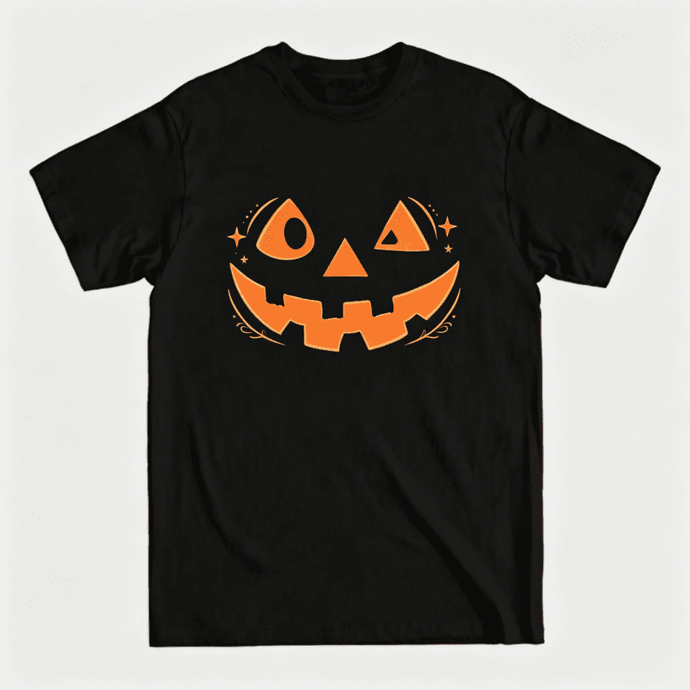 Unisex Halloween Graphic T-Shirt Cute Jack O Lantern Pumpkin Smile Face With Stars Casual Crew Neck Tee