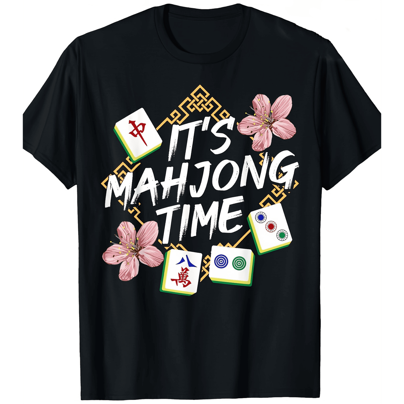 Vibrant Mahjong Themed Graphic Tee for Men Women, Cute Mahjong Tile Short Sleeve T-Shirt, Casual Street Style Crew Neck Top for Game Lover Gift