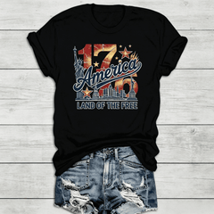 Vintage 1776 America Land Of The Free Graphic T-Shirt, Statue Of Liberty City Skyline Patriotic Star Print Short Sleeve Tee, 4th Of July Independence Day Casual White Top For Women Men