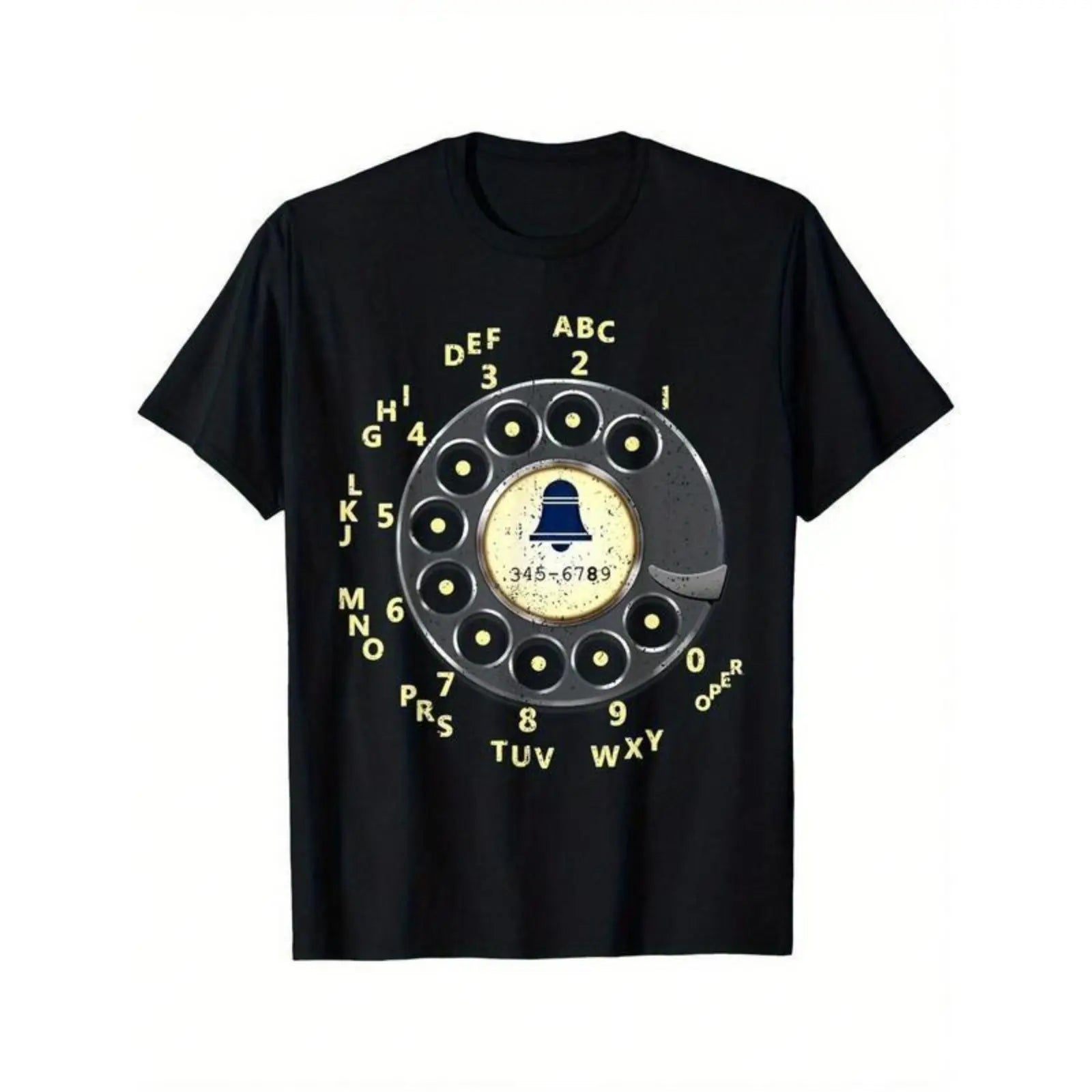 Vintage Dial Phone Printed T-Shirt - Summer Casual Short Sleeved Round Neck T-Shirt