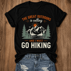Vintage Outdoor Graphic T-Shirt – “The Great Outdoors Is Calling” Mountain Hiking Tee