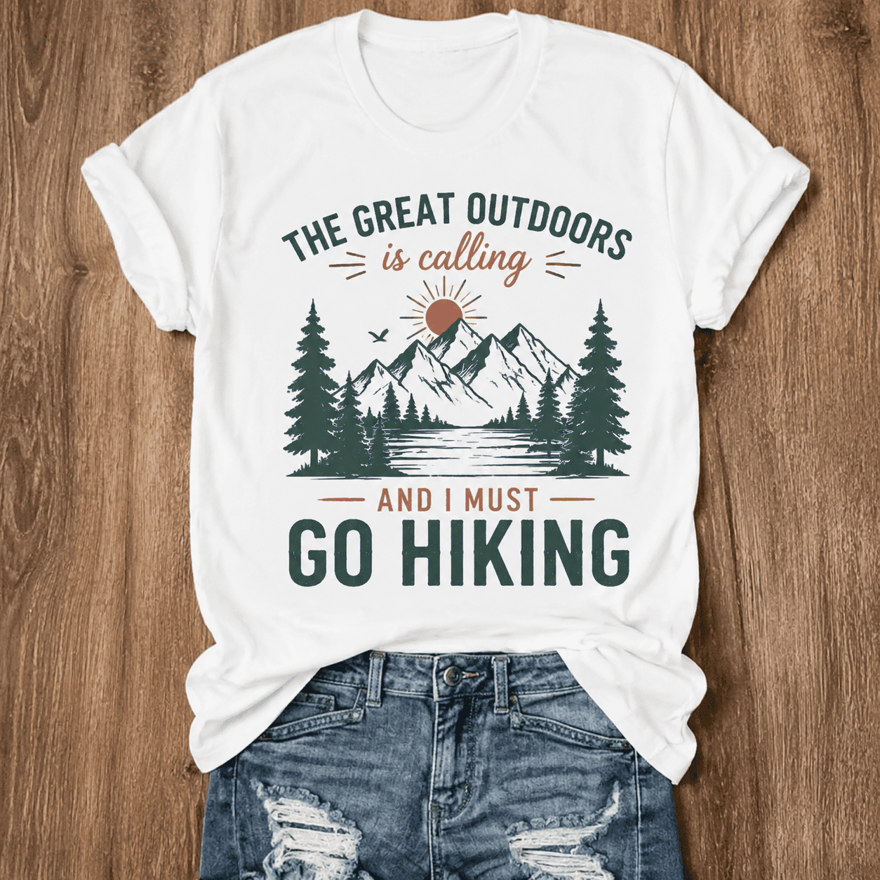 Vintage Outdoor Graphic T-Shirt – “The Great Outdoors Is Calling” Mountain Hiking Tee