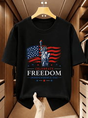 Vintage Style USA Flag Liberty Graphic Tee Shirt – Black White Cotton Short Sleeve Top