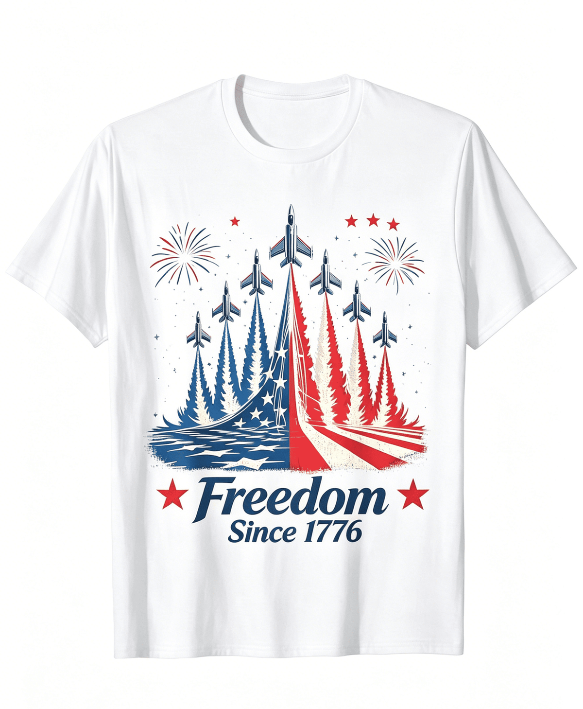 Vintage USA Patriotic Tee For Men | Freedom Since 1776 American Flag Jet Fighter 4th Of July T-Shirt